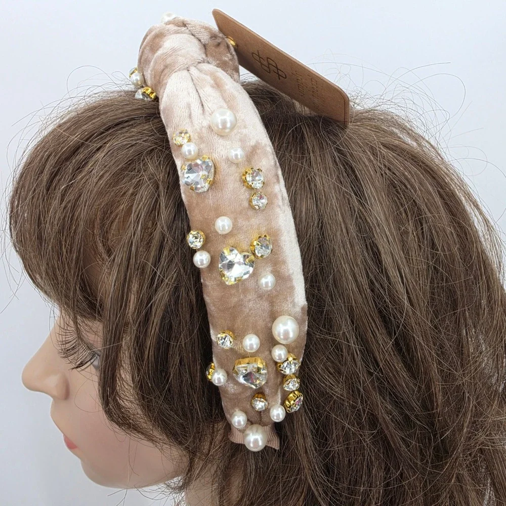 SIMPLY SOUTHERN Champagne Velvet Pearl Rhinestone Embellished Headband NWT